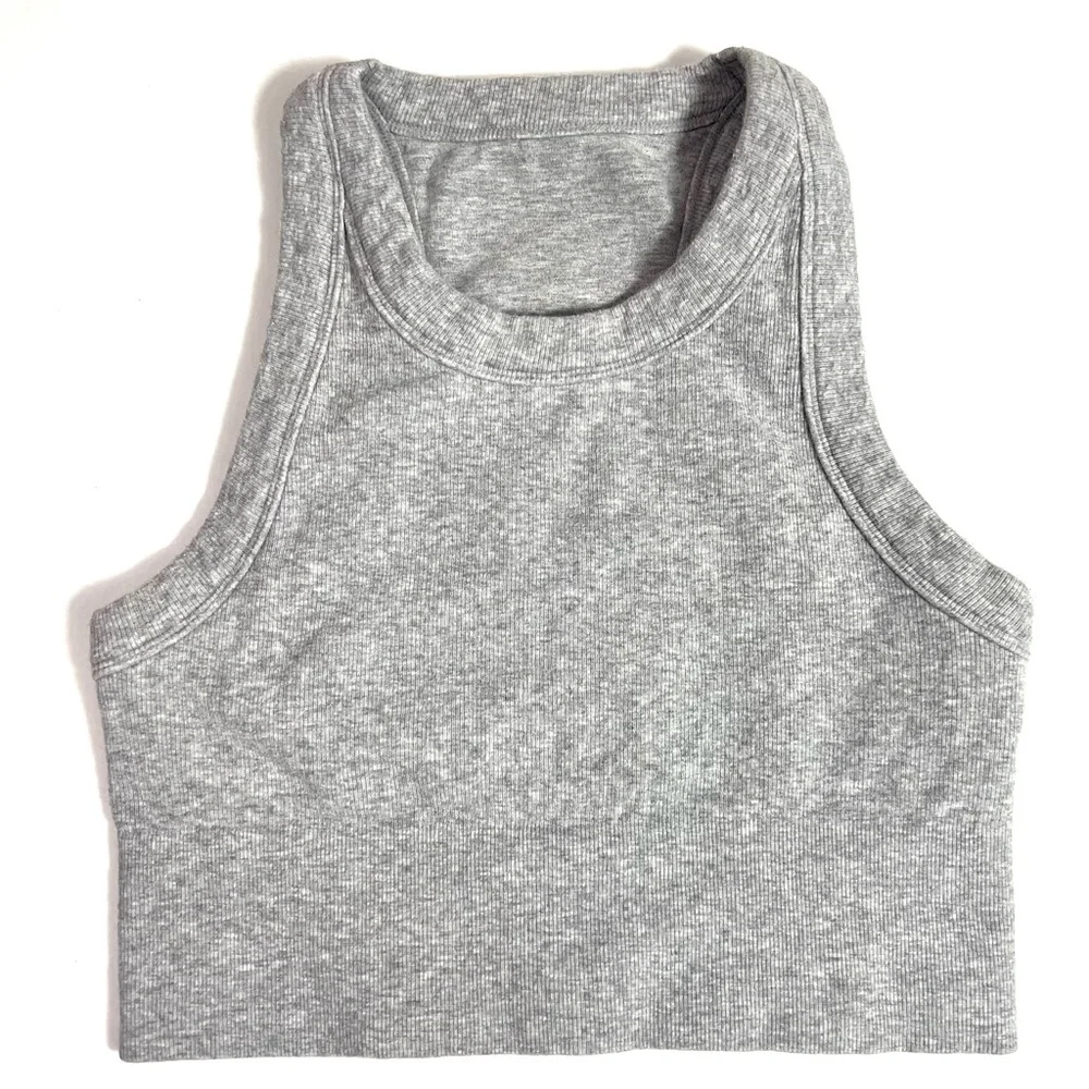 Alo Yoga Seamless Delight High Neck Bra Athletic Heather Grey